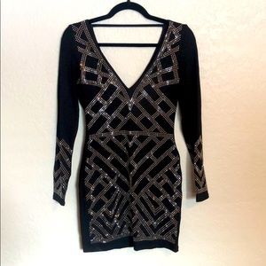NWOT Bebe black rhinestone body-con dress.